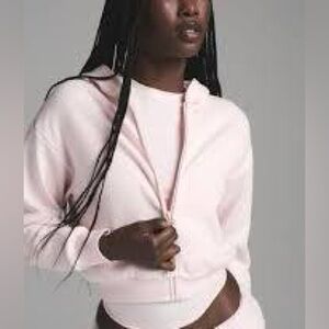 Skims Cotton Fleece Shrunken Zip-Up Hoodie - Barely Pink size small cropped